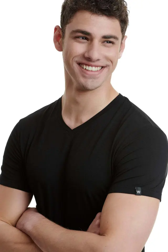 Μαύρο ανδρικό φανελάκι V-neck 3