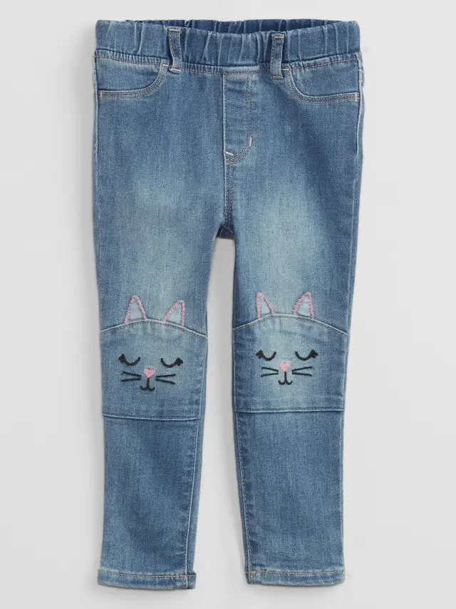 Γκρι Νηπιακό 3D Κεντημένο Jegging Παντελόνι με Washwell blue cat - 18-24M