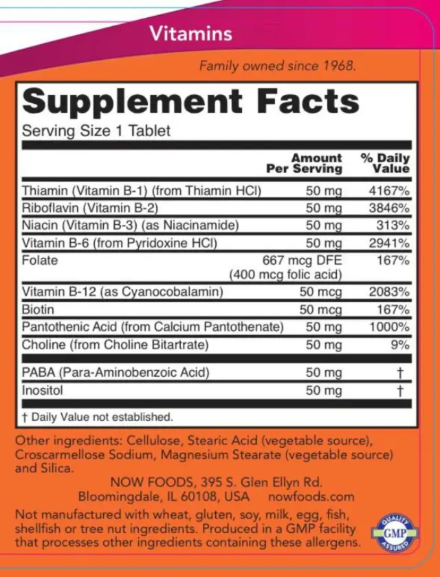 Now Foods Vitamin B-50 100 Tablets 2