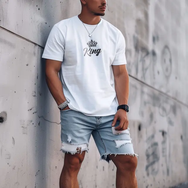 T-shirt Noshame® Λευκό με τύπωμα King - 3025193 - XXL