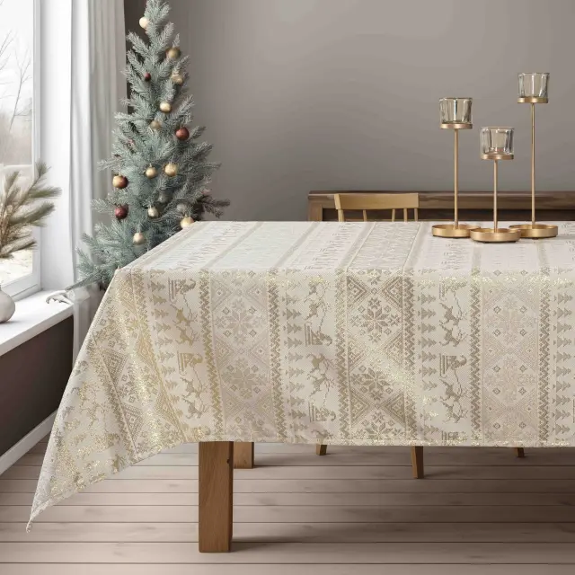 Beauty Home ΤΡΑΠΕΖΟΜΑΝΤΗΛΟ ΖΑΚΑΡ ΠΑΡΑΔΟΣΙΑΚΟ ΜΕ ΧΡΥΣΑ ΧΡΙΣΤ. ΣΧΕΔΙΑ 135 x 220 cm