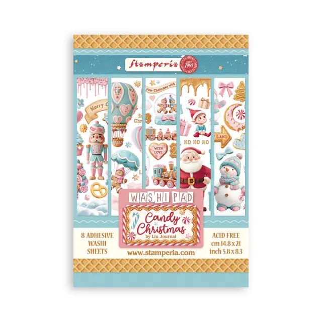 Αυτοκόλλητα Washi pad A5, 8 φύλλα, Candy Christmas, Stamperia