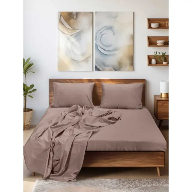 Σεντόνι SLEEK BROWN MADI υπέρδιπλο με λάστιχο: 160 x 200+35 εκ.