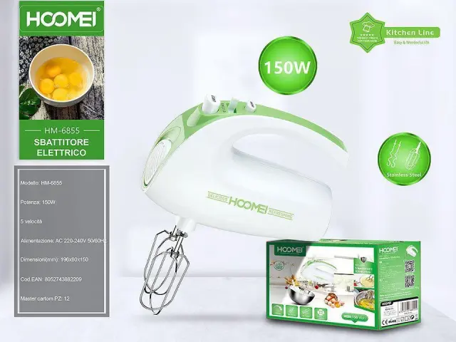 Μίξερ Χειρός 150W 5 Ταχυτήτων Hoomei HM-6855 Πράσινο 3