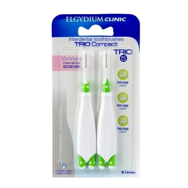 Elgydium Trio Compact 5 Ανταλλακτικά για Μεσοδόντια Βουρτσάκια με Λαβή Πράσινα 6τμχ