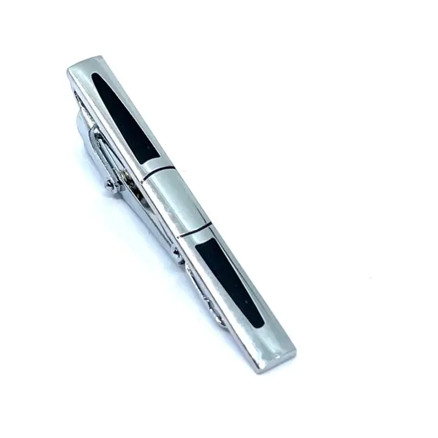 Ασημί Μαύρο Κλιπ Γραβάτας 5,5 cm με Σμάλτο – LGTC/5.5-22