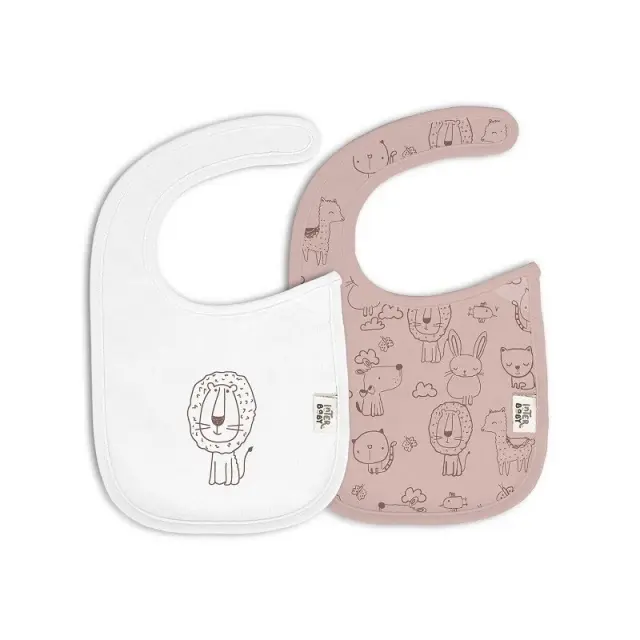 Interbaby Σαλιάρα Velcro Σετ 2 Τεμ Animalitos Pink 00334-02