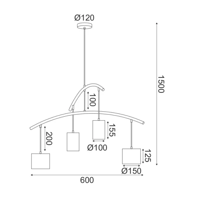 ΚΡΕΜΑΣΤΟ Φ/Σ 4ΧΕ27 ΜΑΥΡΟ ΜΕΤ/ΚΟ Φ60XH150CM ESCALA / DCR39219 2