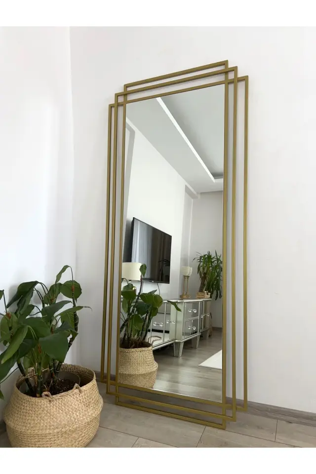 Stewehome Διακοσμητικός καθρέφτης τοίχου με τρία μεταλλικά πλαίσια Χρυσό 180x80 cm