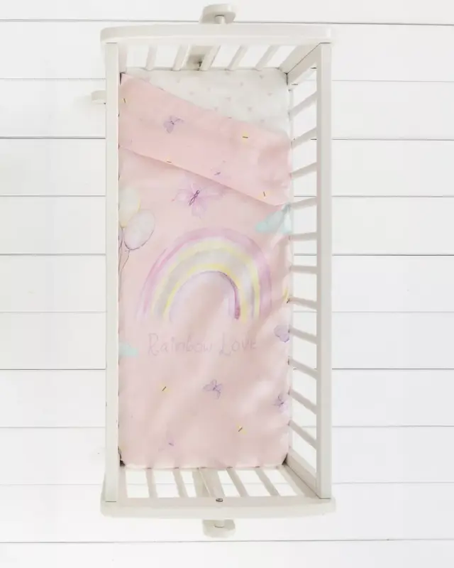 Σετ Σεντόνια Rainbow Love Ροζ Λίκνου (2 x 70x110)
