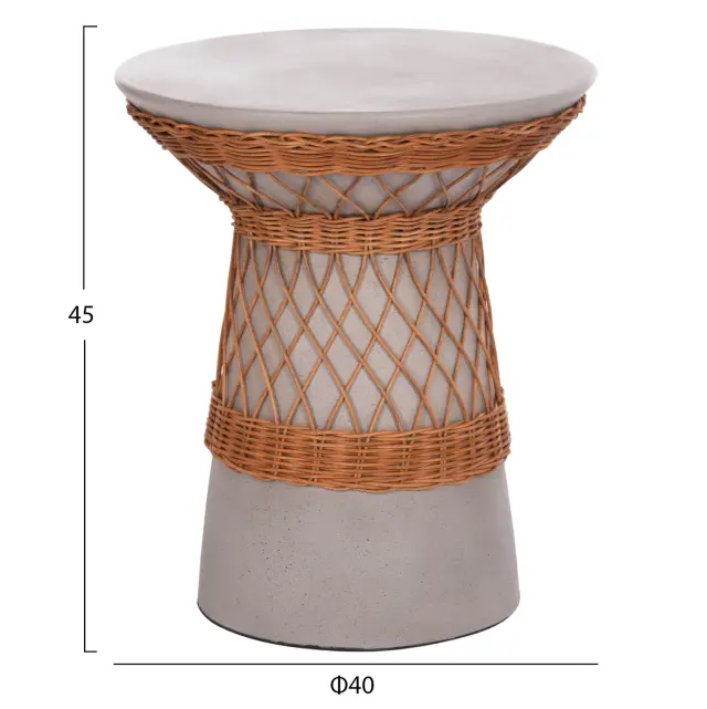 ΒΟΗΘΗΤΙΚΟ ΤΡΑΠΕΖΙ ΣΤΡΟΓΓΥΛΟ DELIA FB918167.03 FIBER CEMENT ΓΚΡΙ & RATTAN Φ40x45Υεκ 2