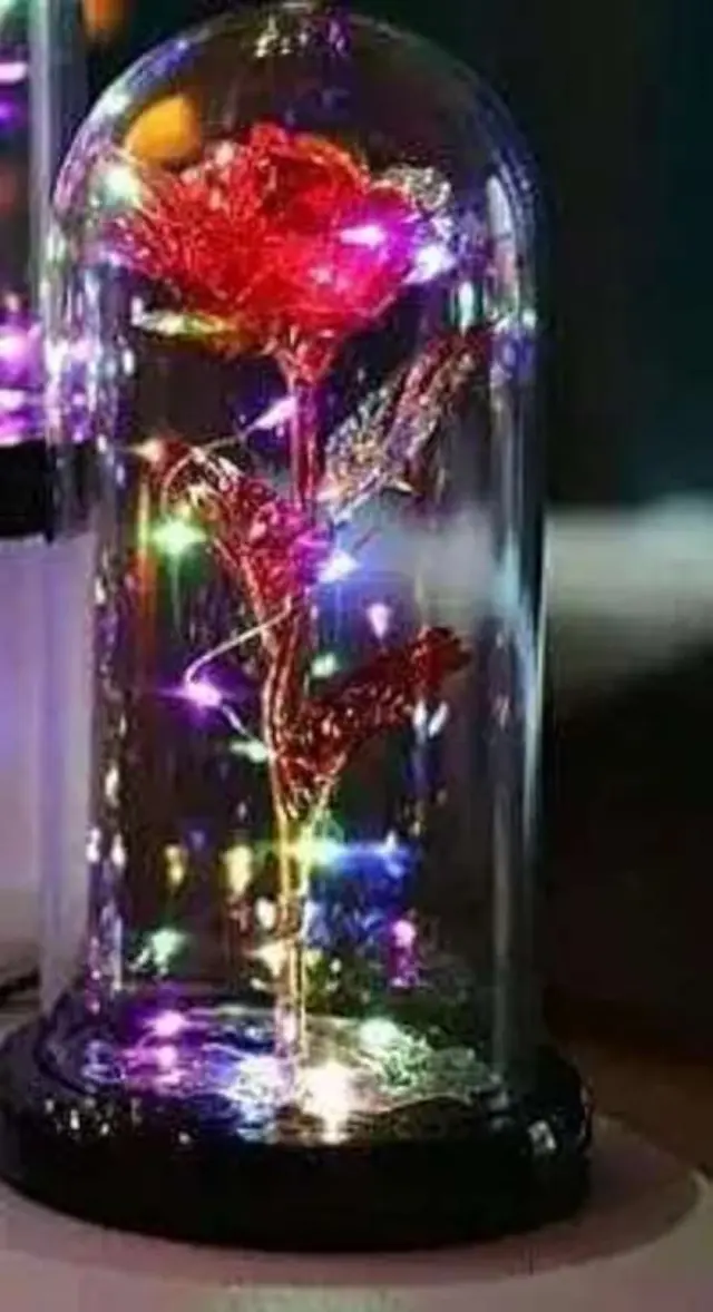 Τριαντάφυλλο σε γυάλα με led λαμπάκια - Forever rose of love - Crystal blue- 22 x 9 x 11cm ΚΟΚΚΙΝΟ