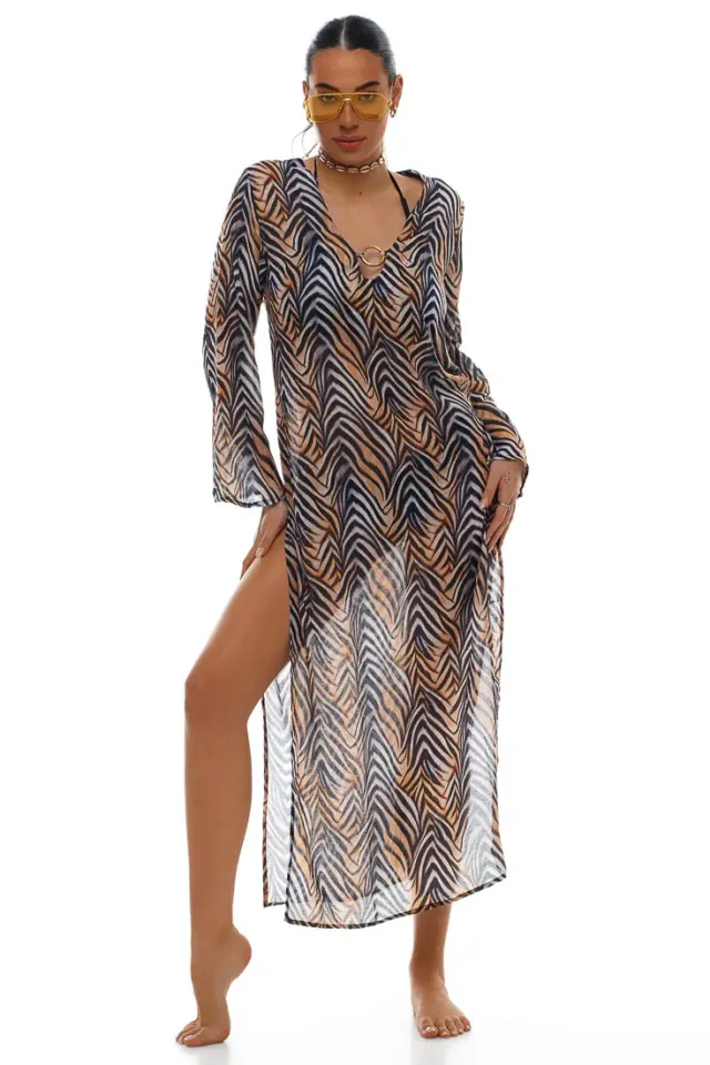 Μακρύ διάφανο φόρεμα animal print