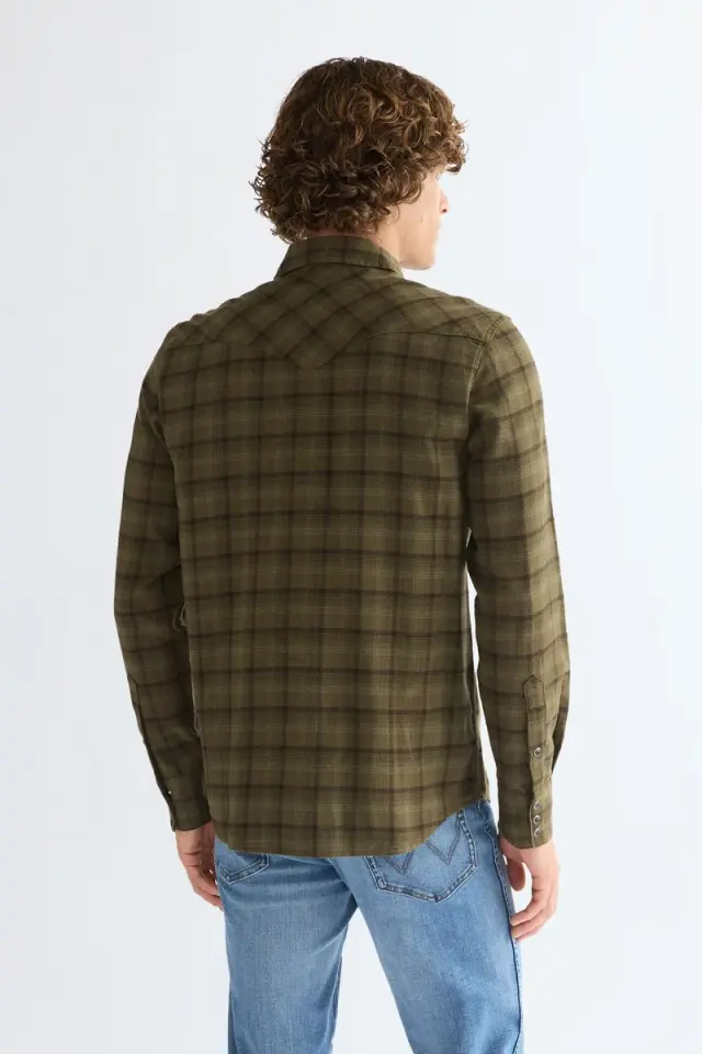 Wrangler Ανδρικό Καρό Πουκάμισο WESTERN 112386996 - Olive Night - XXL 2