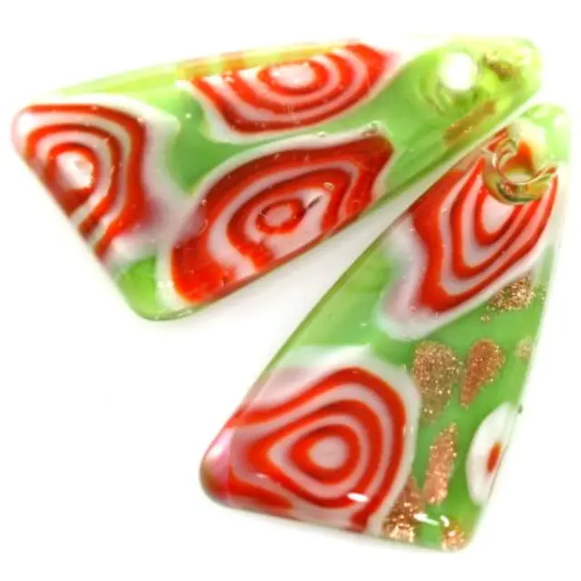Γυάλινο Κρεμαστό Triangles Green w Red 17x28mm - 2τεμ