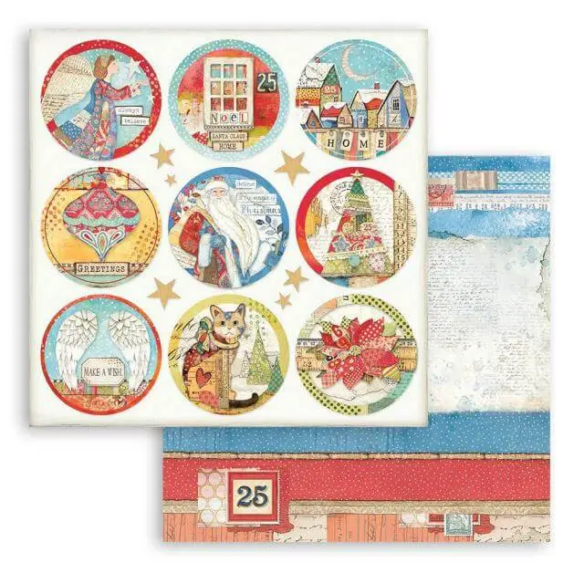 Χαρτί Scrapbooking Stamperia Διπλής Όψης - Christmas Patchwork Rounds - 31x30cm