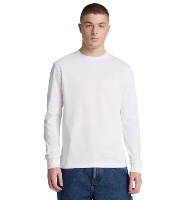 Timberland - Ανδρική Μακρυμάνικη Μπλούζα Slim Fit Dunstan River Tree Embroidered TBC0YHBT-100 Λευκό