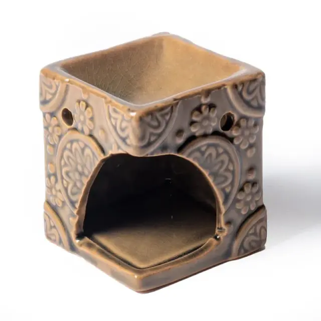 Αρωματικός Κεραμικός Καυστήρας (Oil Burner) με σχέδιο Μπεζ Λουλούδια