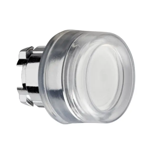 Harmony XB4, Illuminated push button head, metal, flush, white, Ø22, spring return, plain lens integral LED, clear boot