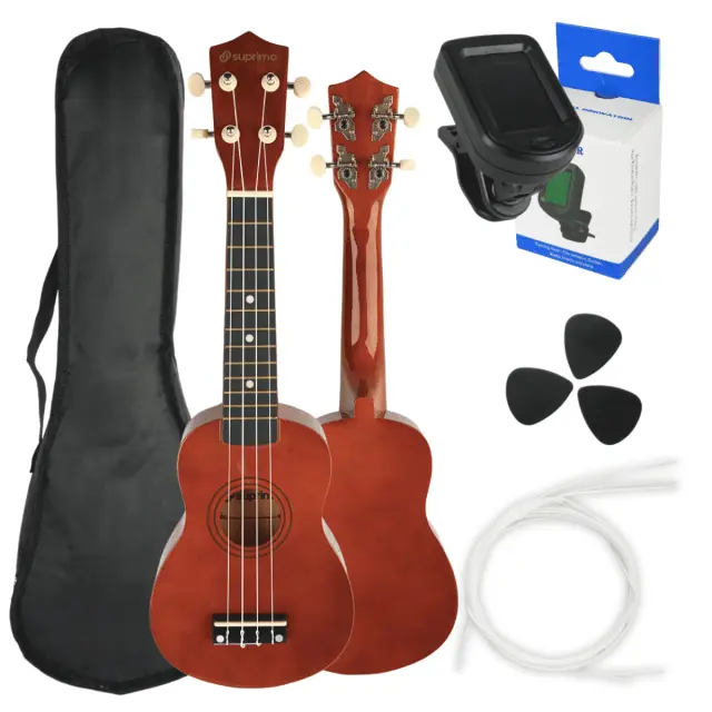 SUPRIMO UK21 SET DW soprano ukulele 21" dark wood cover 3 picks spare strings tuner set for children learning to play