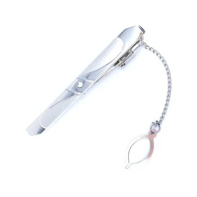 Ασημί Κλιπ Γραβάτας 6 cm με Αλυσίδα – LGTC-M23