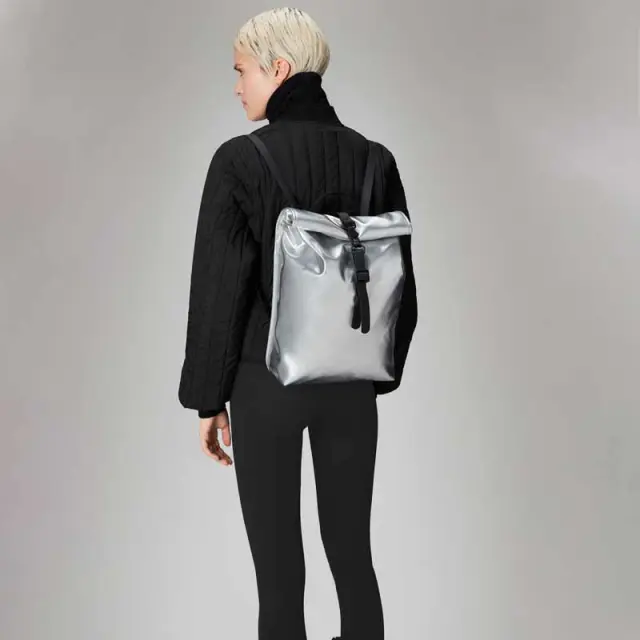 Mini Σακίδιο Πλάτης Rains Rolltop Rucksack 13330-51 Ασημί - ONESIZE 3