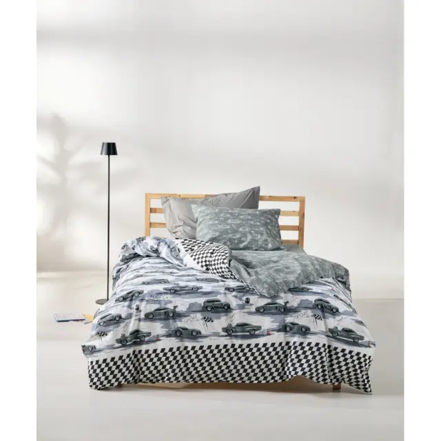Σετ Παιδικά Σεντόνια Μονά 3 Τεμαχίων Kentia Lukas Grey-Black-White-Green 160x270
