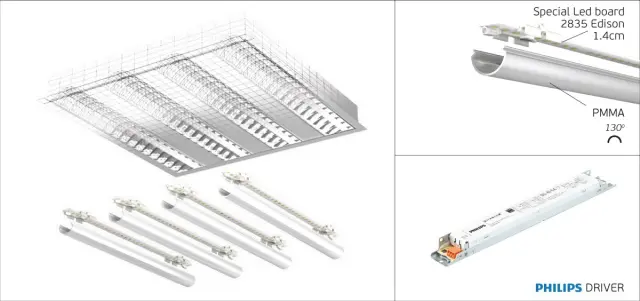 Parabolic Φωτιστικό led panel με 3 διπλούς καθρέπτες 36W 3000K ασημί/λευκό Ασημί Άσπρο 2