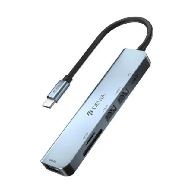 Hub USB C Devia EC135 5 σε 1 (Updated) με Card Reader Leopard PD Σκούρο Γκρι N62861