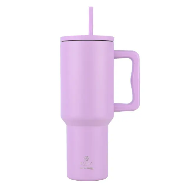 Estia Θερμος Straw Tumbler XL Save The Aegean Lavender Purple 1200 ml