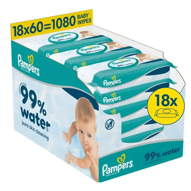 Pampers Promo Pack, Baby Wipes 99% Water, Πακέτο Βρεφικά Μωρομάντηλα με 99% Νερό (18x60 τμχ)