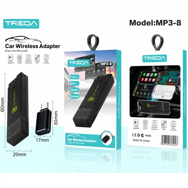 Treqa Ασύρματος Αντάπτορας CarPlay και Android Auto για Αυτοκίνητο MP3-8 - Wireless CarPlay and Android Auto Adapter for Car 017220