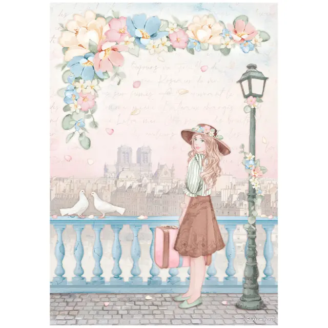 Ριζόχαρτο ντεκουπάζ Stamperia 21x29cm, Oh la la, Girl with suitcase