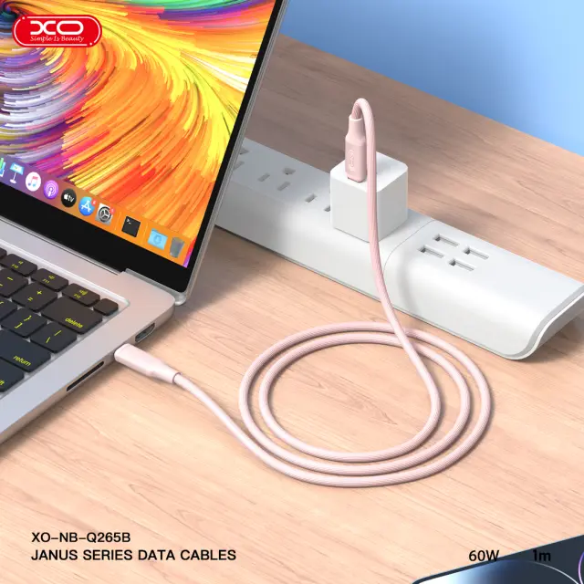 XO NB-Q265B PD 60W Type-C σε Type-C Μινιμαλιστικό Καλώδιο (Ροζ) 16.005.0309 3
