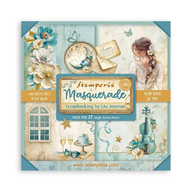 Σετ 22 Χαρτιά Scrapbooking Stamperia Μονής Όψης - Masquerade - 20.3x20.3cm