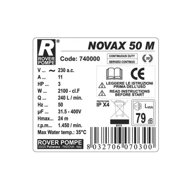 Rover Pompe Novax 50 M Αντλία μετάγγισης με ιπποδύναμη 3.0HP ανοξείδωτη / 102839 2