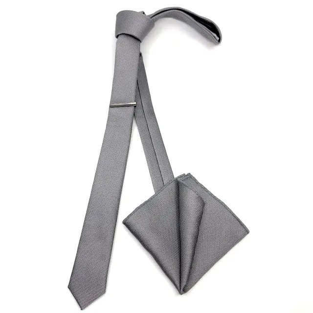 Γκρι Oxford Γραβάτα Slim 4,5 cm Σετ με Μαντηλάκι 2