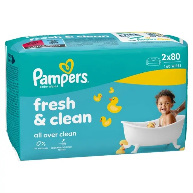 Pampers Fresh + Clean Wet Wipes 160 Τεμάχια (2x80 Τεμάχια)
