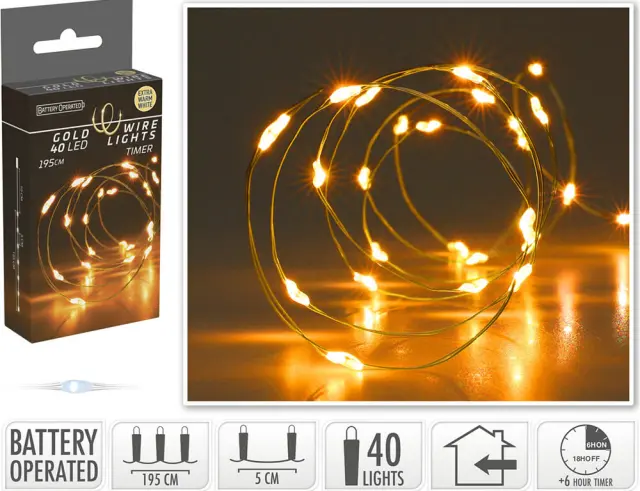 Deco 40 Φωτάκια MicroLED - 1.95 Μέτρα + 10 Εκατοστά σύνδεσης , με χρονοδιακόπτη, Χρυσό συρμάτινο καλώδιο - Θερμό λευκό AX9734110 2