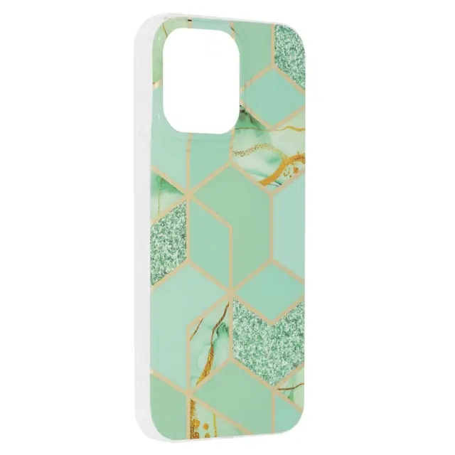 Techsuit® Marble Series Προστατευτική Θήκη Σιλικόνης για iPhone 14 Pro Max - Green Hex 2