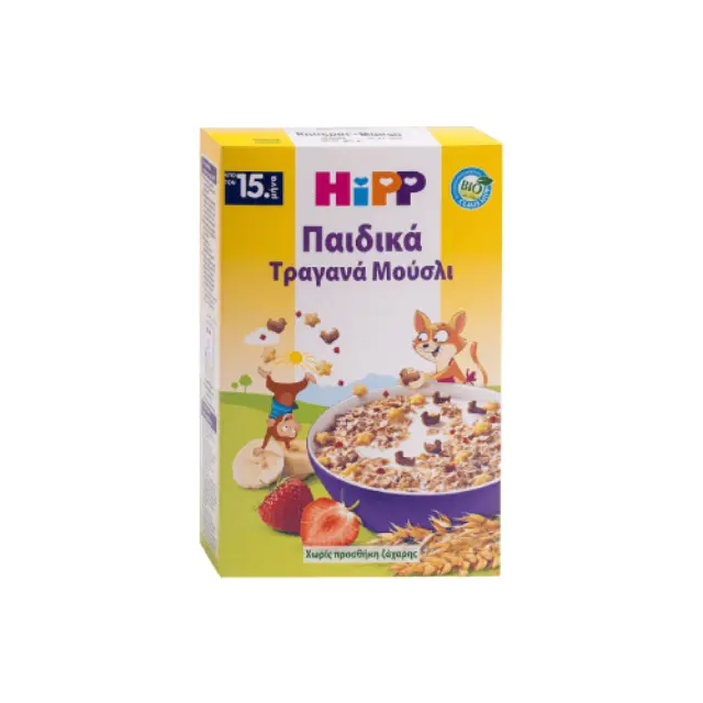 Hipp Παιδικά Τραγανά Muesli με Γεύση Φράουλα Μπανάνα Χωρίς Ζάχαρη για 15+ μηνών, 200gr
