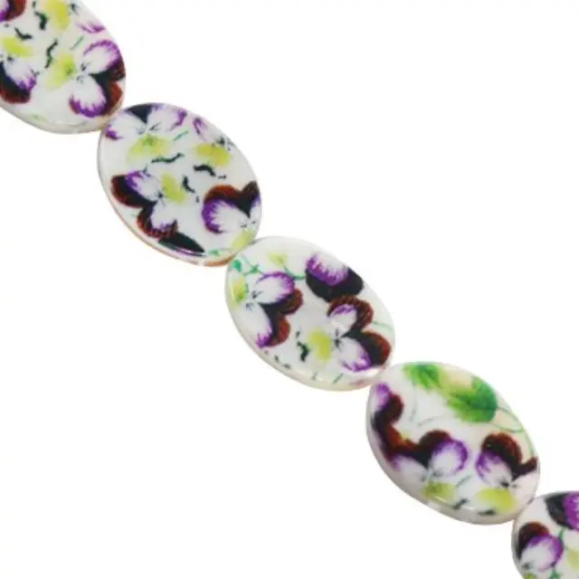 Mother of Pearl Οβαλ Πλακέ Flower 13x18mm ~20τεμ