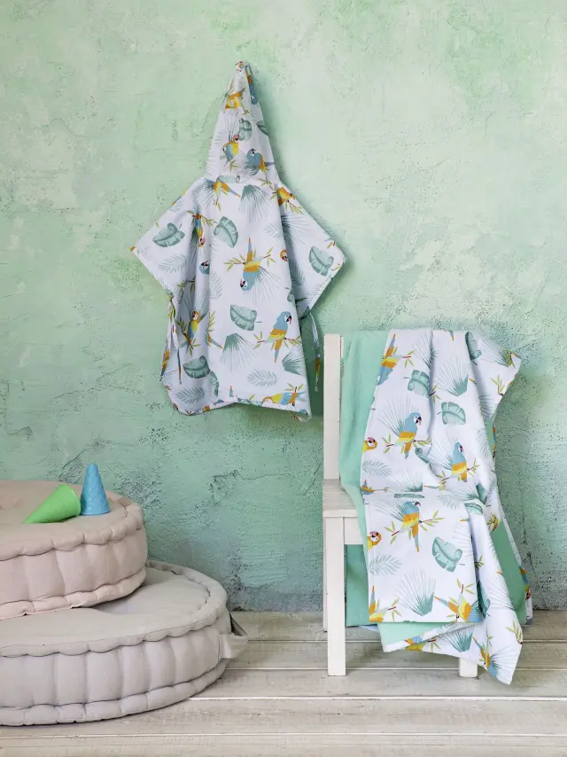 NIMA Kids Πετσέτα Θαλάσσης δύο όψεων 70x140 - Macaw Πράσινο, Κίτρινο