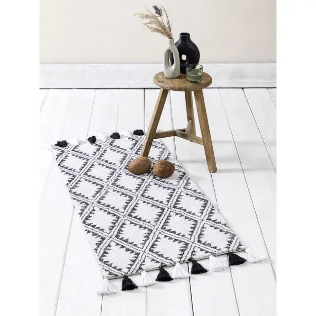 Χαλάκι Διαδρόμου 60x130 Nima Tribe Black-White 100% βαμβακερό
