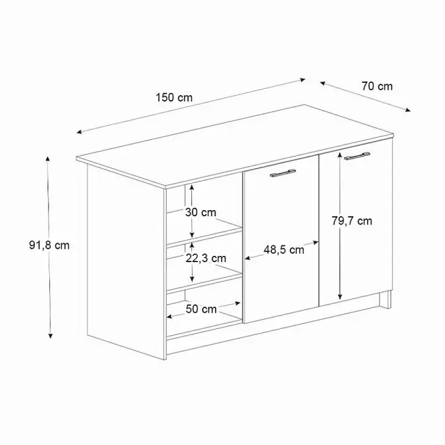 Τραπέζι - Πάγκος κουζίνας Peres Megapap χρώμα sepet oak 150x70x91,8εκ. 2