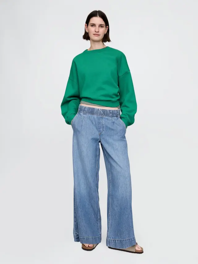 Mid Rise UltraSoft Pleated Easy Baggy Τζιν Παντελόνι Medium indigo - L