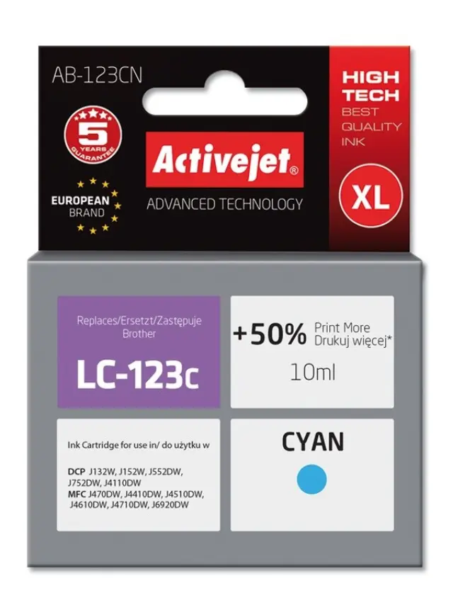 Activejet AB-123CN Ink (replacement for Brother LC123C -121C Supreme 10 ml cyan)