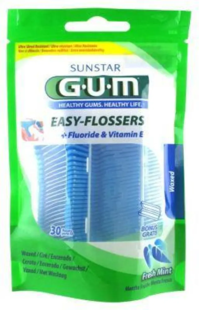 Gum Easy Flossers + Fluoride & Vitamin E Κερωμένο Οδοντικό Νήμα με Γεύση Δροσερής Μέντας (890) 30τμχ