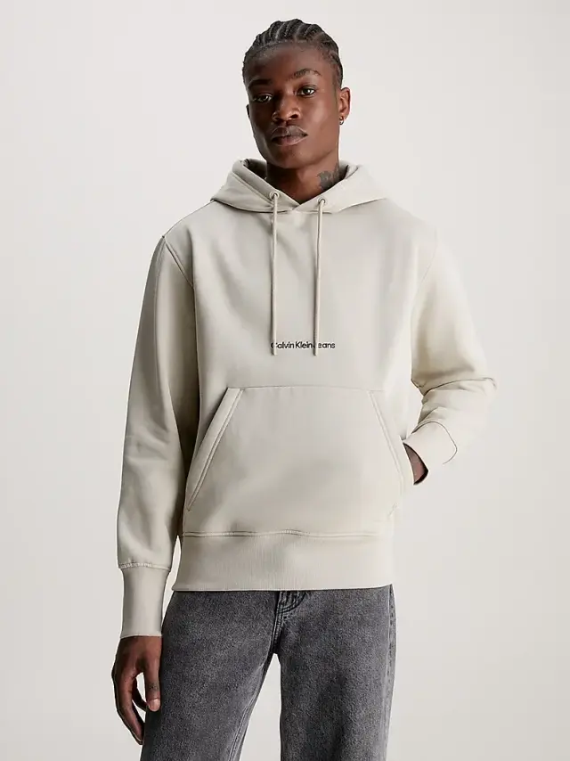 Calvin Klein - Ανδρικό Φούτερ με Κουκούλα και Τσέπες Institutional J30J322894-PED Μπεζ