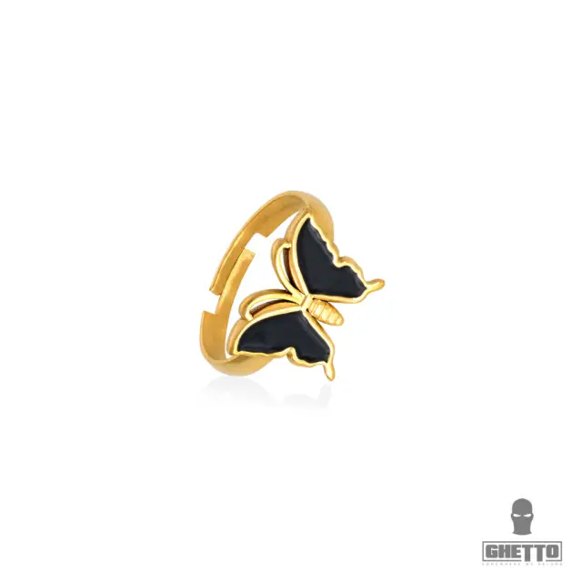 Ghetto Butterfly Shaped Adjustable Gold Ring Black